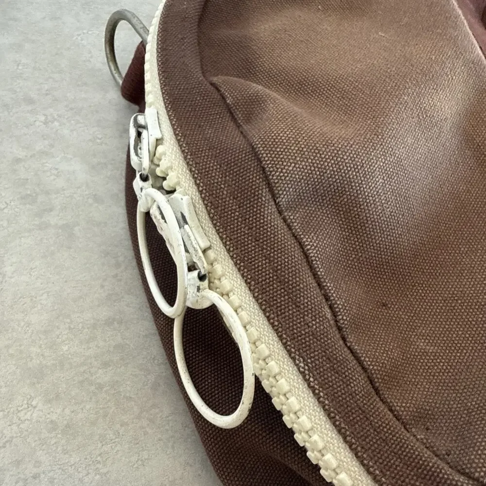 Vintage Lands End Square Rigger Canvas Bag Brown Handles 25x13x4” Camping Hiking